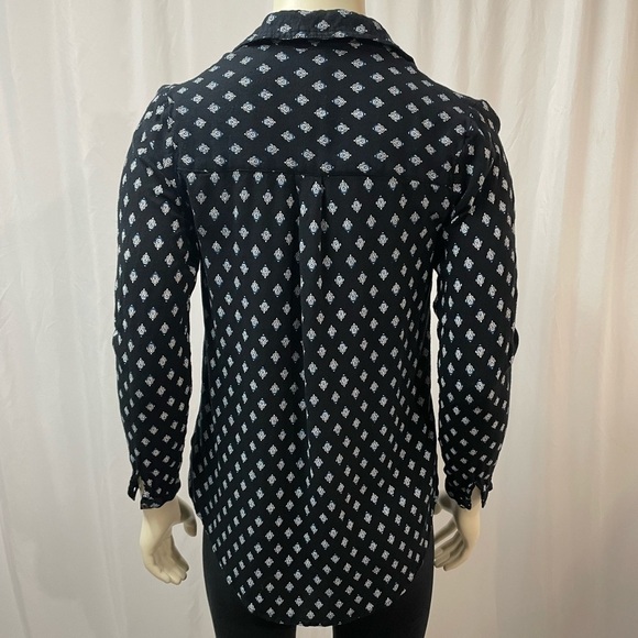 MUDD Long Sleeve Blouse, Navy Blue w White, Size Small - Picture 2 of 9